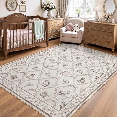 Tribesigns 5x7 Beige Floral Bow Moroccan Rug for Bedroom Living Room