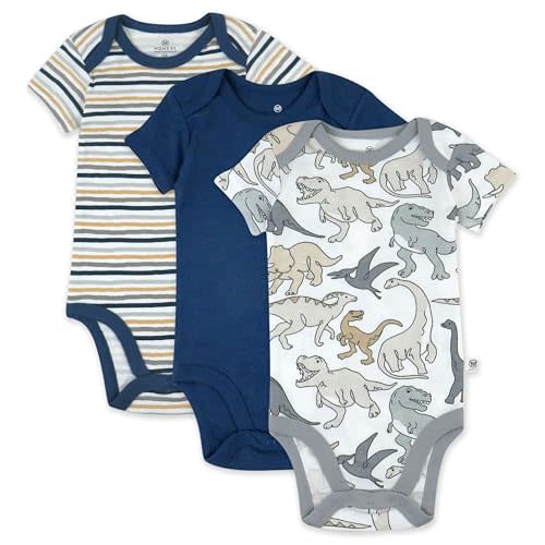 HonestBaby unisex-baby 3-pack Short Sleeve Bodysuits One-piece 100% Organic Cotton for Infant Baby Boys, Girls, Unisex
