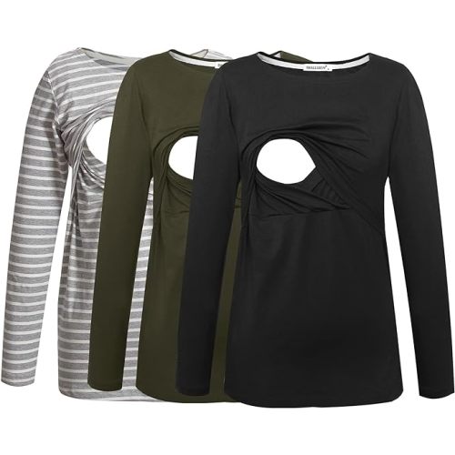 Smallshow Women's Maternity Nursing Tops Comfy Long Sleeve Breastfeeding T-Shirt