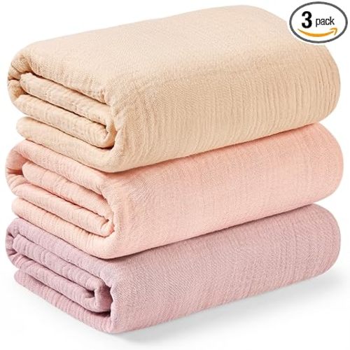 3pk Muslin Swaddle Blankets for Newborns Boys, Girls (Angelic, 40x40)