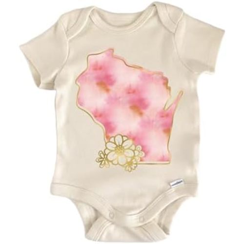 Wisconsin Floral Watercolor - Baby Boy Girl Clothes Bodysuit Funny Cute