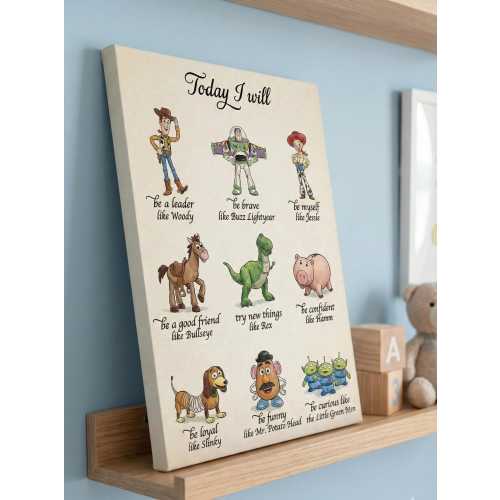 Toy Story Nursery Decor Today I Will Affirmations Woody Buzz Lightyear Canvas Art Pixar Wall Decor Kids Playroom Poster Disney Nursery Gift