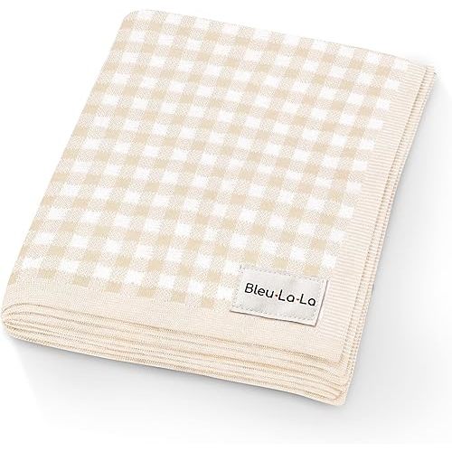Checkered Baby Blanket Swaddle - 100% Soft Cotton Quilt Swaddling Crib Stroller Blanket for Nursery Bed Shower Baby Gift Registry for Newborns Toddlers Boys & Girls (Plaid - Beige)