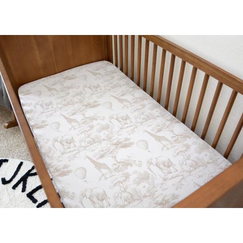 Chinoiserie Toile de Jouy Safari - BEIGE, Bedding, Duvet Covers, Fitted Sheets, Safari theme with Hot Air Balloon, Kids Bedding