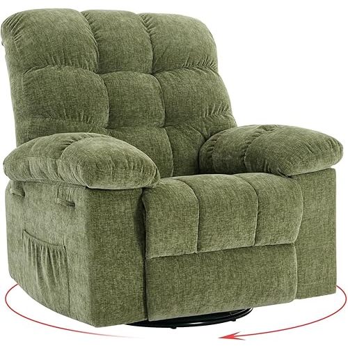 GarveeHome Rocking Recliner Chair, 360° Swivel Rocker Chair for Living Room, Upholstered Fabric Glider Nursery Chair with Side Pockets for Small Spaces, q235 Steel Frame Lazy Boy Recliner Single Sofa