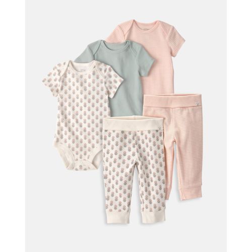 Baby Girl 5-Piece Organic Cotton Bodysuits & Pants Set in Floral Print - Little Planet | Carter's