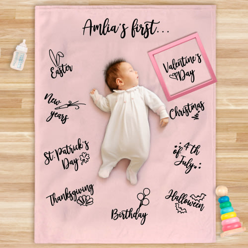 Personalized Baby's First Year of Celebration Holiday Soft Throw Blanket with Name Photo Props Birthday Baby Shower Gift for Newborn - CALLIE