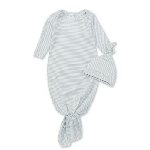 Baby Long Sleeve Stripe Knotted Gown - Blue 0-6M