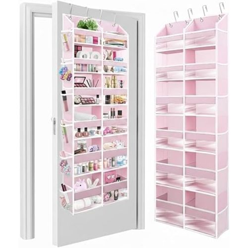 HOMELUX THEORY UPGRADED 6 Tiers Over The Door Organizer Hanging - 100D EXTRA THICK & 50lbs HUGE CAPACITY, 12 Side Mesh Pockets Over The Door Shoe Organizer, Hanging Closet Organizer (Baby Pink, XL)