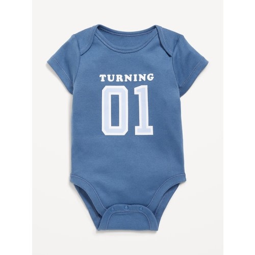 Printed Unisex Short-Sleeve Henley Ribbed Bodysuit for Baby
