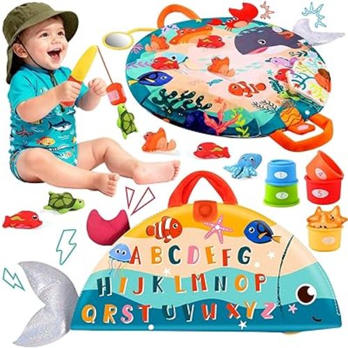 FREYBLI Montessori Toys for 1 Year Old Boy Girl Birthday Gift - Cloth Toddler Fishing Game with Stacking Cups, Educational Toys for One Year Old, Sorting Learning Baby Toy 12-18 Months 1-2 Year Old