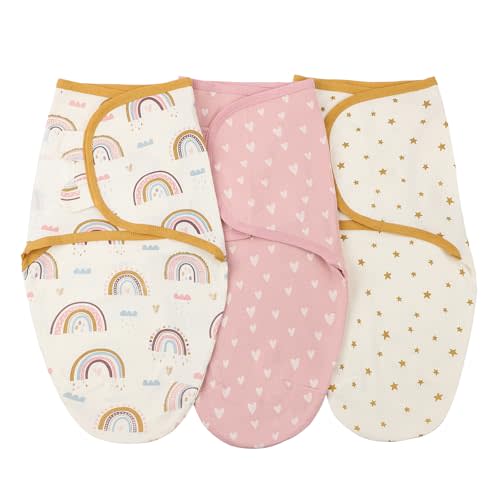 insular Baby Swaddle Wrap, Swaddle Blanket for Newborn and Infant, Adjustable Swaddling Set for Boy and Girl, Soft Cotton Baby Sleep Sack 3 Pack, Rainbow&Pink Love, Small(0-3 Month)