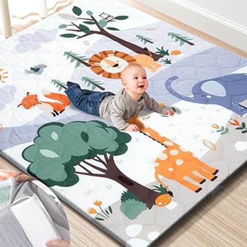TINYHARBO Premium Foam Baby Play Mat 59" x 59" – Removable & Machine Washable Cover, Extra Thick Padding Playpen Mat, Non-Slip Crawling Mat, Easy to Clean for Infants, Toddlers & Babies