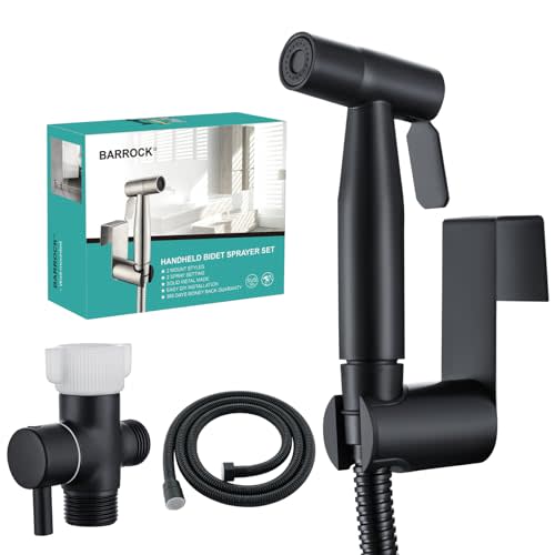 BARROCK Handheld Bidet Sprayer for Toilet, Stainless Steel Metal Made Baby Cloth Diaper Spraying Kit, Bathroom Toilet Bidet Attachment Set for Bathing Pets and Feminine Hygiene, Matte Black