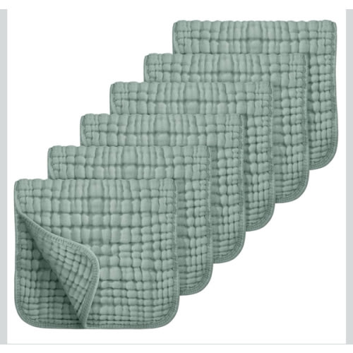 Looxii Muslin Burp Cloths 6 Pack - 20" x 10" - Ultra Soft & Absorbent, 6-Layer 100% Cotton for Spit Up & Drool- Gentle Baby Burping Cloth, Newborn Boys Girls Essentials, Dark Green