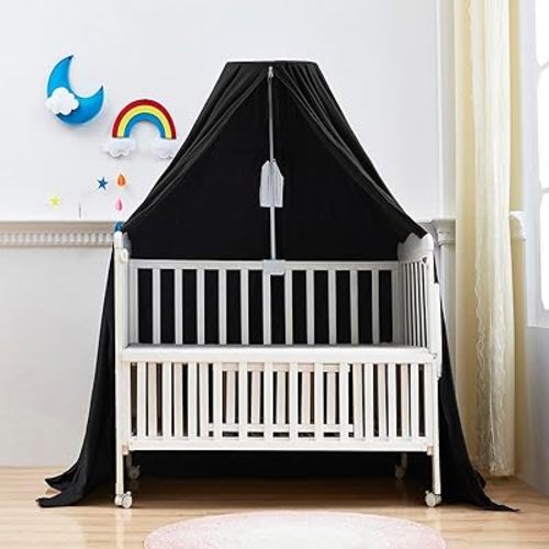 Mengersi Blackout Sleep Tent Crib Tent with Canopy Frame for Toddlers,Crib and Pack N Play Bed Blackout Cover Baby Sleep Tent,Travel Tent Canopy Portable Privacy Tent (Black)