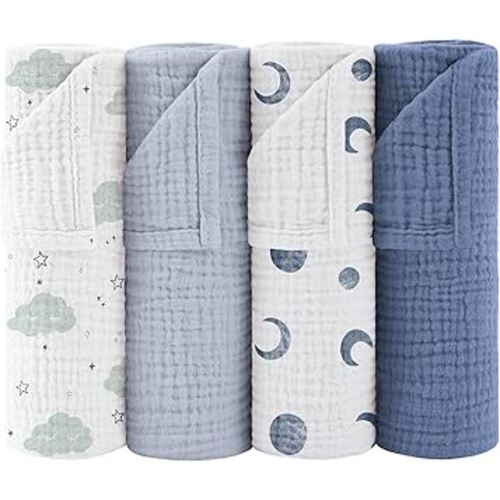 Susurration 4,7 Pack Cotton Newborn Bath Towels 24''X24'' Ultra Soft Absorbent Baby Muslin Washcloths Burp Cloths Skin-Friendly Swaddling Blankets for Infant