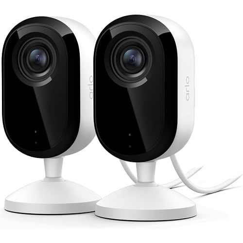 Arlo Essential Indoor Security Camera 2K (3rd Gen, 2025 Release) - Wired Plug-in Power, Person Recognition, Animal Detection, 1-Month Trial of Secure Plan, Automated Privacy Shield, 2 Cam, White