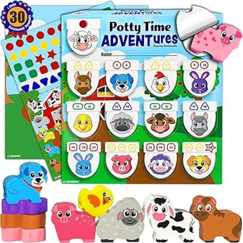 Potty Time Adventures Toddler Potty Training Chart by Lil ADVENTS - 14 Wood Blocks / Stacking Block Toys - Potty Training Advent Game - Behavior Reward Chart, Stickers & Activity Board - Farm Animals