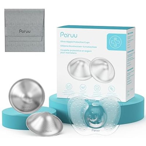 Paruu Silver Silver Nursing Cups | 999 Nipple Shields for Breastfeeding with Silicone Nipple Covers | IBCLC Recommended | Soothe Sore Nipples | Reusable Nipple Protectors for Newborn Moms