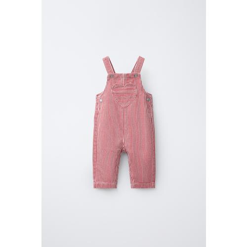 LONG STRIPED HEART SATEEN OVERALLS - Red / White | ZARA United States