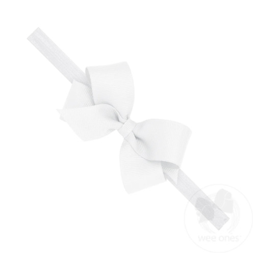 Mini Grosgrain Girls Hair Bow on a Soft Elastic Baby Band - WHITE / NEWBORN (0-6 MONTHS) | Wee Ones Hair Bows & Accessories