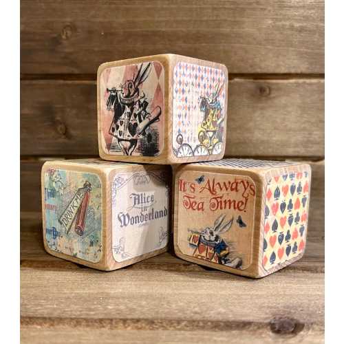 Alice In Wonderland Baby Shower - Baby Blocks - Nursery Room Decor - Alice In Wonderland Bridal Shower - Table Centerpiece - 2 Inch Blocks