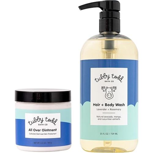 TUBBY TODD's Baby Body Wash & All Over Ointment Eczema Set - Gentle, Hypoallergenic Skincare for Newborns & Toddlers - 25oz, Lavender Rosemary
