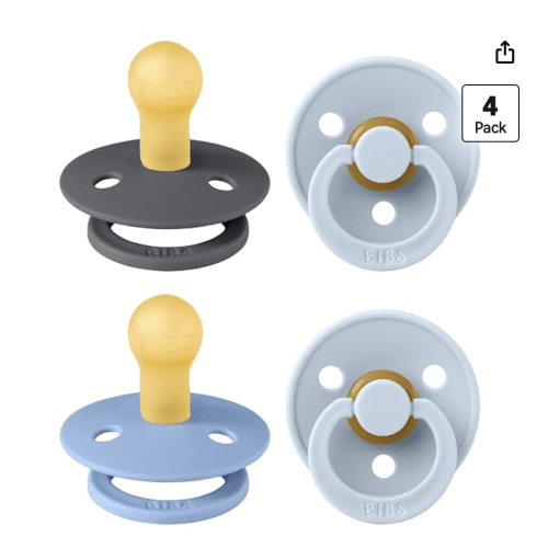 BIBS Colour Pacifier, 0-6 Months, 4-Pack, Round Nipple, Baby Blue