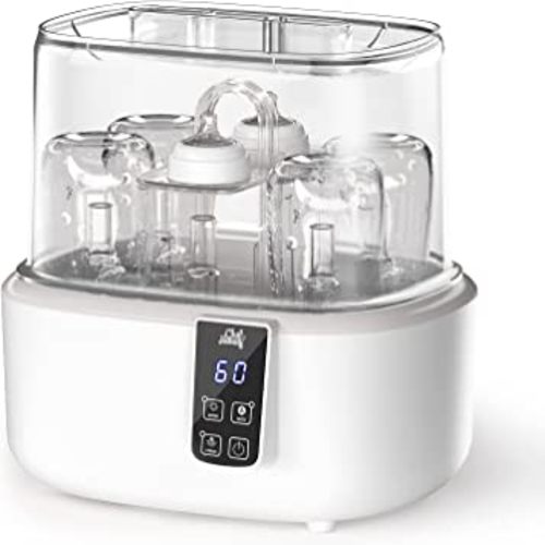 Bottle Cleaner and Dryer, Fast Electric Steam Dryer for Baby Bottles Pacifier Breast Pump, Baby Bottle Steam Dryer, Dries Faster Large Capacity Holds 6 Bottles, LED Display Auto-Off Baby Bottle Washer