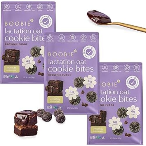 Boobie Lactation Cookies, Brownie Fudge | Vegan, Gluten-Free, Dairy-Free, Soy-Free Plant-Based Protein + Prebiotics | 5g Sugar, Non-GMO, Kosher - 7 servings x 3 packs