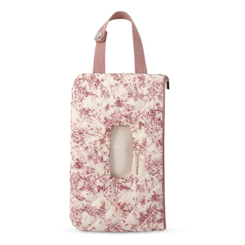 Quilted Baby Diaper and Wipes Pouch Portable Mommy Bag for Stroller Reusable Wipes Pouch with Lanyard (Pink Style 1)