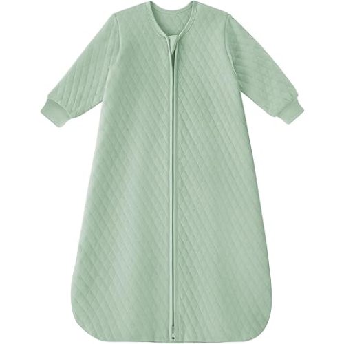 Yoofoss Baby Sleep Sack 0-6 Months 1.0 Tog Long Sleeve Sleep Sack Organic Cotton Wearable Blanket for Newborns 2-Way Zipper Quilted Sleeping Sacks(Small)