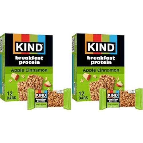 KIND Breakfast Protein Bars, Apple Cinnamon, Gluten Free, Low Sodium, Healthy Snacks, 8g Protein, 12 Count (12 Packs of 2 Bars)