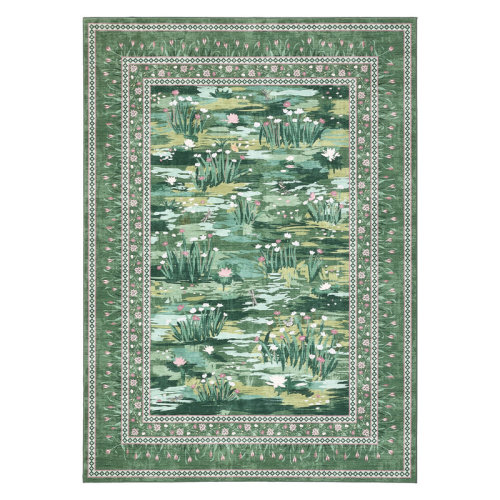 Red Barrel Studio® Washable Rug for Living Room, Soft Non Slip Floral Bedroom Rugs, Water Lily Pond Cute Nursery Rug, Large Low Pile Stain Resistant Farmhouse Rugs | Wayfair