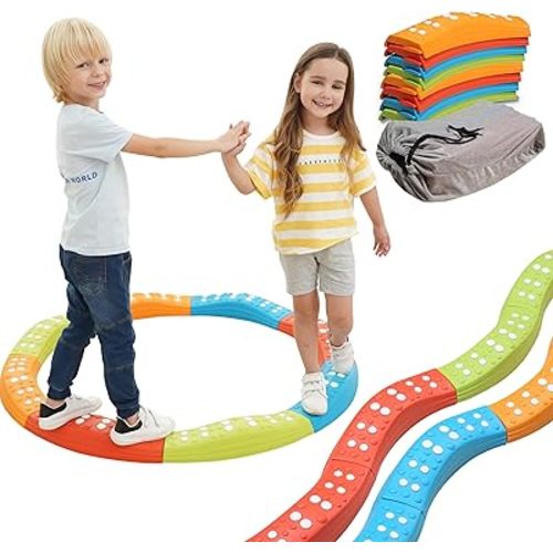 Special Supplies Colored Wavy Circle Balance Beams Stepping Stones for Kids, 8 Pc. Set, Non-Slip Textured Surface and Slip Resistant Floor Rubber Edges, Promote Agility, Strength, Active Play