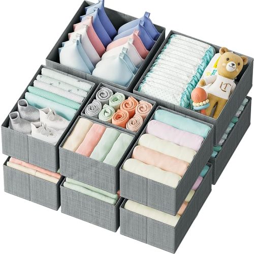 Drawer Organizer Clothes Set of 12 Grey - Dresser Organizer For Nursery, Bedroom, Closet - The Perfect Baby Clothes Organizer and Storage & General Nursery Organization or Dresser Drawer Organizers