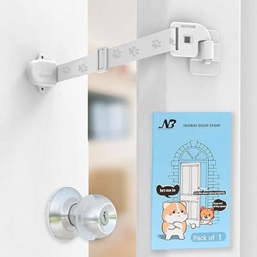 Adjustable Door Strap and Latch, Textile Cat Door Latch to Keep Dog Out of Litter Box, Economical Alternative of Pet Gates, Basic 1 Pack