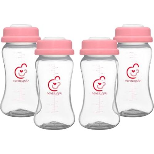 NENESUPPLY Breastmilk Storage Bottles Collection for Spectra S1 S2 Motif Luna Breast Pumps 4 pc 9oz 280ml with Collar and Sealing Disc. Replace Spectra Bottles for Pumping Wide-Mouth