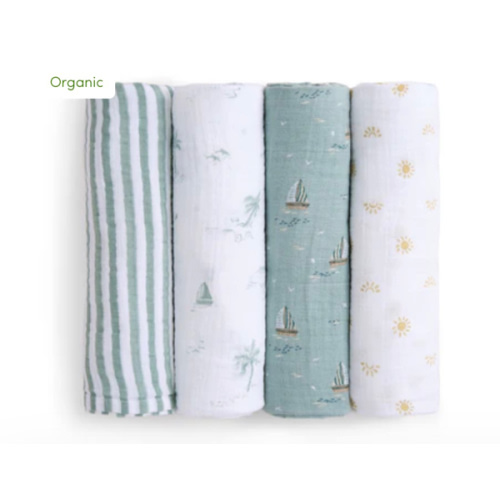 aden + anais Organic Cotton Muslin Swaddles in Sailing Seas 4 Pack