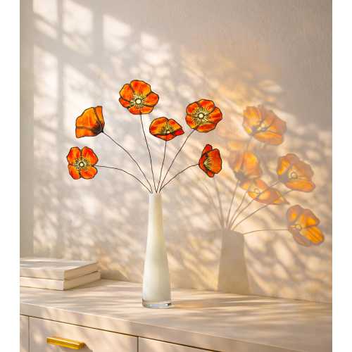 Stained Glass Poppy Flowers – Handcrafted California Poppies, Window Decor Gift