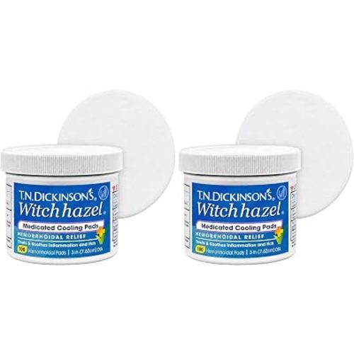 T.N. Dickinson's Hemorrhoidal Pads, Witch Hazel with Aloe, Clear, 100 Count (Pack of 2)