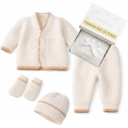 Preemie Crochet Outfit & Very Small Newborn Set – Handmade NICU 4-Piece Knit Baby Clothing, Smaller Than Standard Newborn
