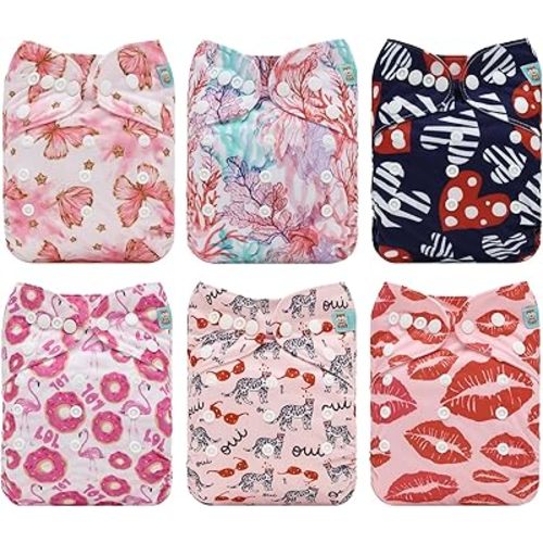 ALVABABY 6 Pack Cloth Diaper with 12 Inserts One Size Adjustable Washable Reusable Diaper Cover for Baby Girls and Boys
