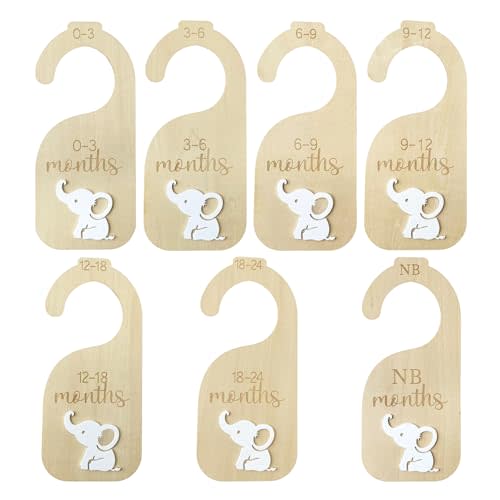 Baby Closet Dividers,Baby Clothes Dividers for Closet,Nursery Decor Storage Hangers Organizer,Sided Organizer for Newborn to 24 Months Clothes Wooden Nursery Decor Hanger Organize Room(White Elephant)