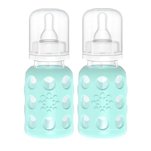 Lifefactory Glass Baby Bottle BPA Free | Protective Silicone Sleeve | 4 oz Pack of 2 | Mint