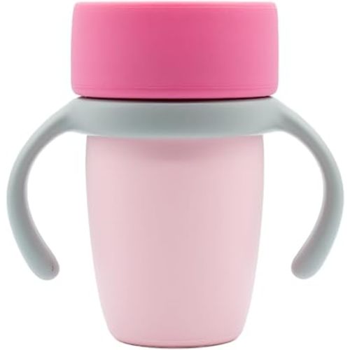 WeeSprout Baby Training Cup - Silicone Sippy Cup with Removable Handles for Weaning Off Bottle - Transition Spill-Proof Toddler Cups - No-Spill Design (Pastel Pink/Hot Pink/Light Gray)