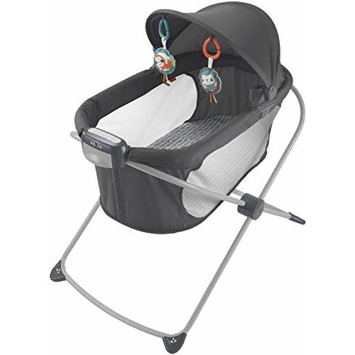 Fisher-Price Portable Baby Crib Soothing View Projection Bassinet with Lights Music Vibrations & Slim Fold for Newborns 0+ Months, Pencil Strokes
