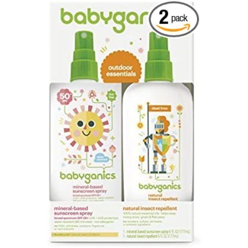 Babyganics 50 SPF Baby Sunscreen Spray and Bug Spray | Octinoxate & Oxybenzone Free | DEET Free, 6oz each, Combo 2 Pack - Bug Repellent - 6 Ounce (Pack of 2)