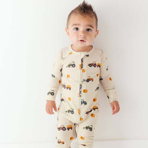 Tractors Small Ribbed Zip Romper